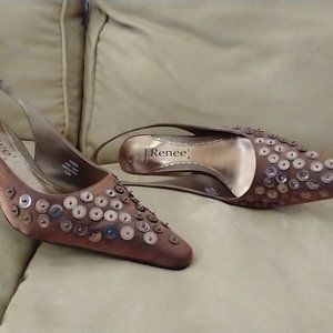 J Renee Copper Sequined Sling Back Evening Shoes